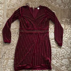 Elegant Burgundy Studded Dress
